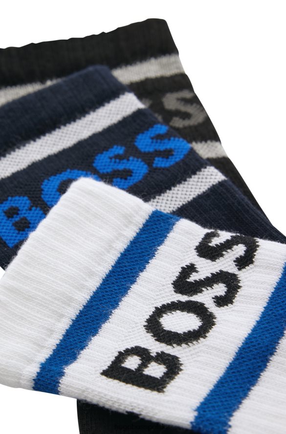 Hugo Boss wzorzysty trójpak krótkich skarpetek hugo w paski i logo wzorzyste R0X0H64234