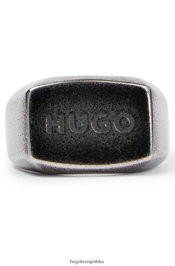 Hugo Boss Hugo srebrny sygnet w kolorze antycznym z wygrawerowanym logo srebro R0X0H65191
