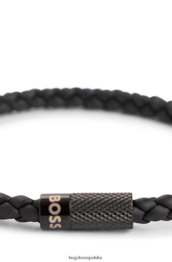 Hugo Boss Włoski mankiet z plecionej gumy z magnetycznym zapięciem na logo, czarny hugo czarny R0X0H65508