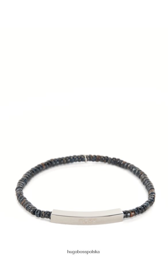 Hugo Boss mankiet w kształcie tygrysiego oka z wygrawerowanym logo paskiem hugo w kolorze ciemnoszarym ciemno szary R0X0H65334
