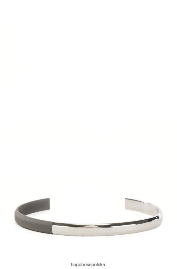 Hugo Boss srebrny metalowy mankiet z logo Hugo z matowym i polerowanym wykończeniem srebro R0X0H65270