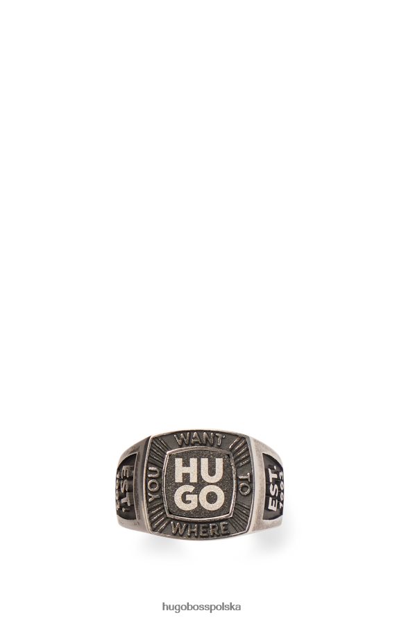 Hugo Boss srebrny sygnet z efektem antycznym z logo hugo srebro R0X0H65372