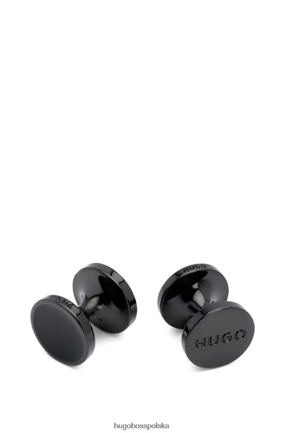 Hugo Boss Czarne okrągłe spinki do mankietów Hugo z kolorowym emaliowanym rdzeniem czarny R0X0H65140