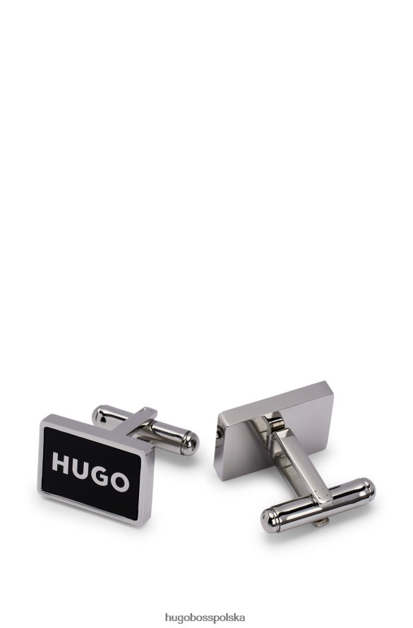 Hugo Boss Czarne spinki do mankietów z logo Hugo i czarną emalią czarny R0X0H65619