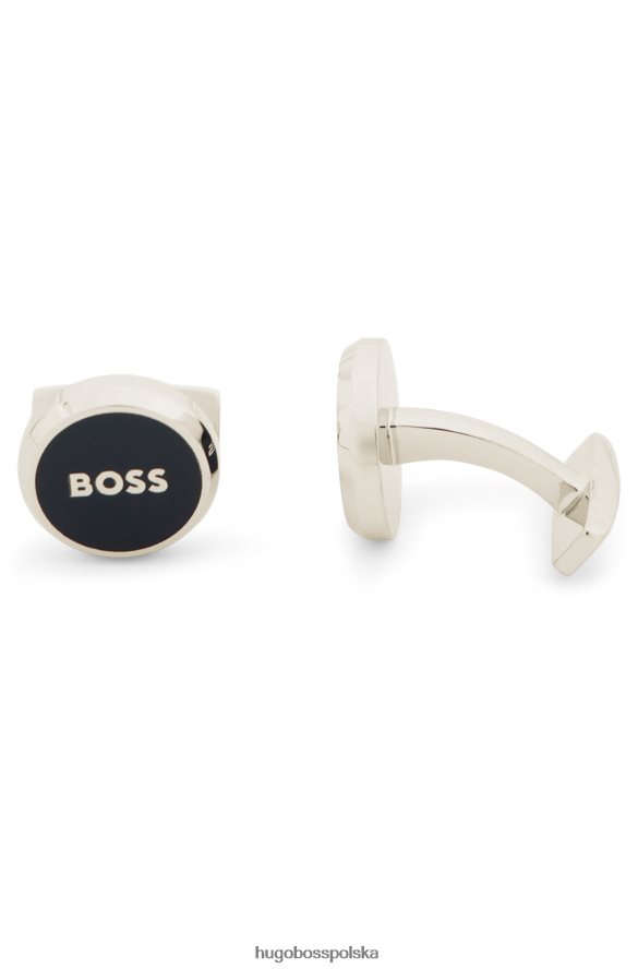 Hugo Boss Hugo srebrne okrągłe spinki do mankietów w kolorze mosiądzu z kontrastowym logo srebro R0X0H65541