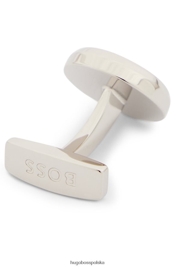 Hugo Boss Hugo srebrne okrągłe spinki do mankietów w kolorze mosiądzu z kontrastowym logo srebro R0X0H65541