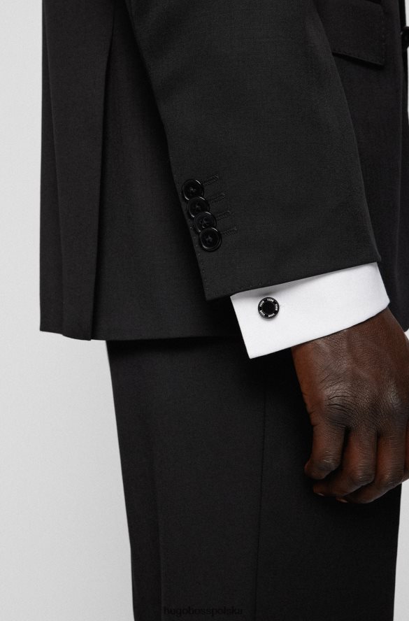 Hugo Boss Okrągłe spinki do mankietów Hugo z czarnej emalii i czarnej polerowanej stali czarny R0X0H65601