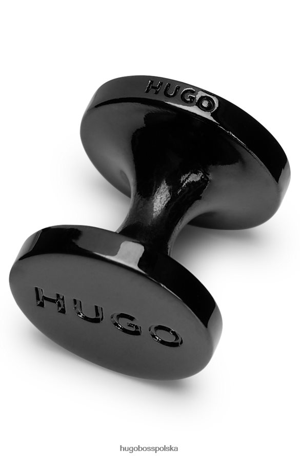 Hugo Boss Okrągłe spinki do mankietów hugo z kolorowym, emaliowanym czarnym rdzeniem czarny R0X0H65136