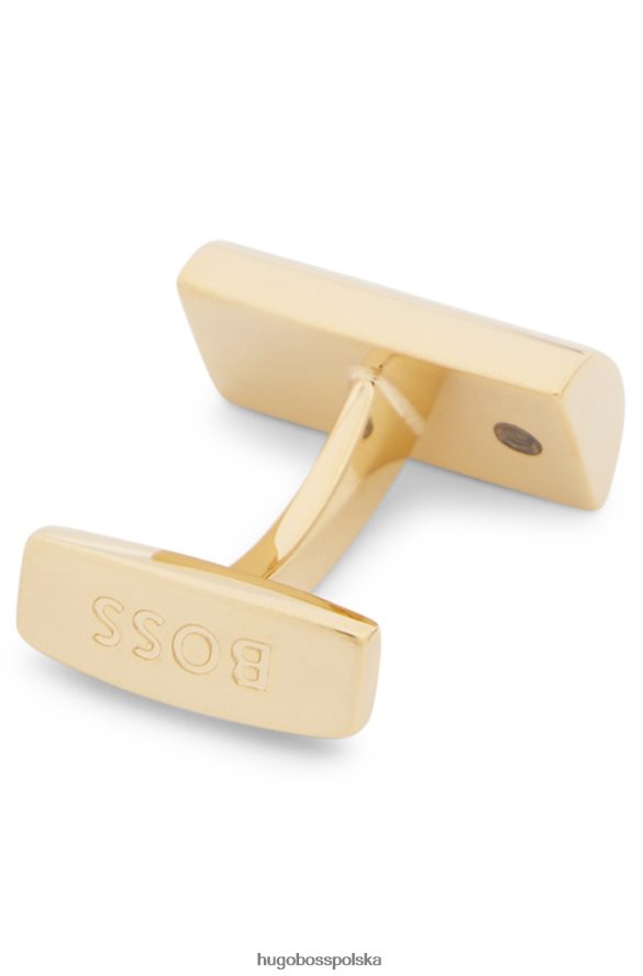 Hugo Boss Złote wypukłe spinki do mankietów z wygrawerowanym logo, ze stali hugo w kolorze złotym złoto R0X0H65875