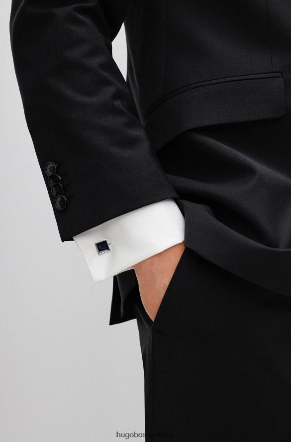 Hugo Boss ciemnoniebieskie kwadratowe spinki do mankietów z kolorowym emaliowanym rdzeniem hugo ciemny niebieski R0X0H65093