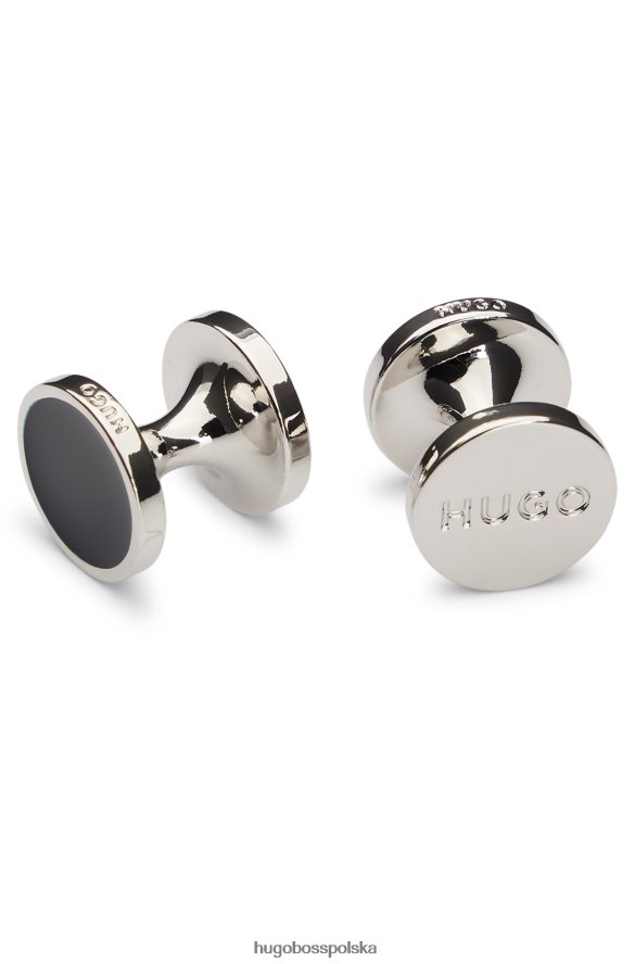 Hugo Boss ciemnoniebieskie okrągłe spinki do mankietów z kolorowym emaliowanym rdzeniem hugo ciemny niebieski R0X0H65138