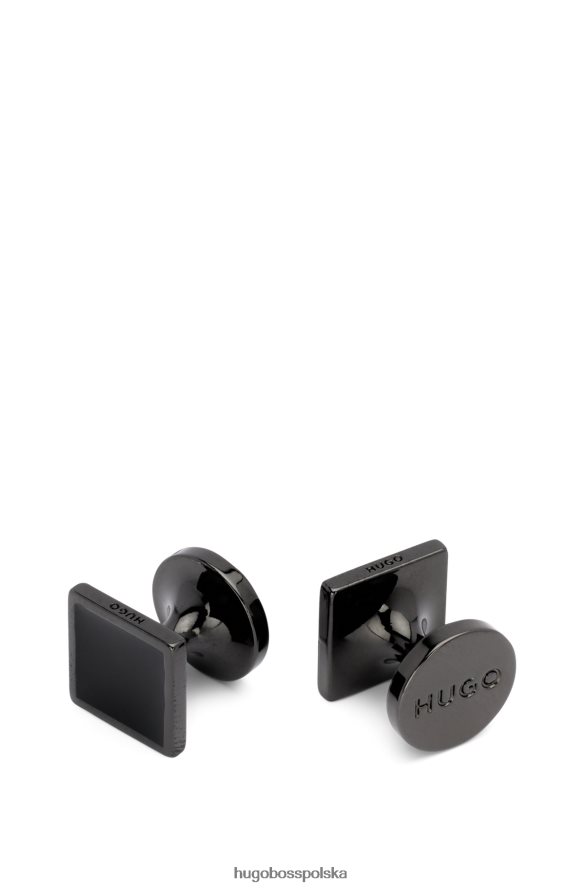 Hugo Boss kwadratowe spinki do mankietów z kolorowym emaliowanym rdzeniem Hugo Black czarny R0X0H65094