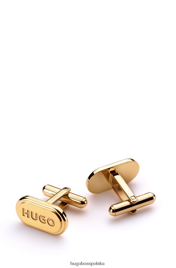 Hugo Boss owalne spinki do mankietów z wygrawerowanym logo hugo w kolorze złotym złoto R0X0H65287