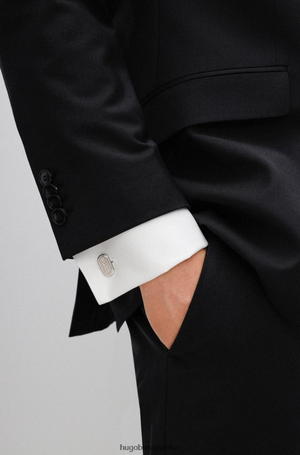 Hugo Boss srebrne owalne spinki do mankietów z wygrawerowanym logo hugo srebro R0X0H65288