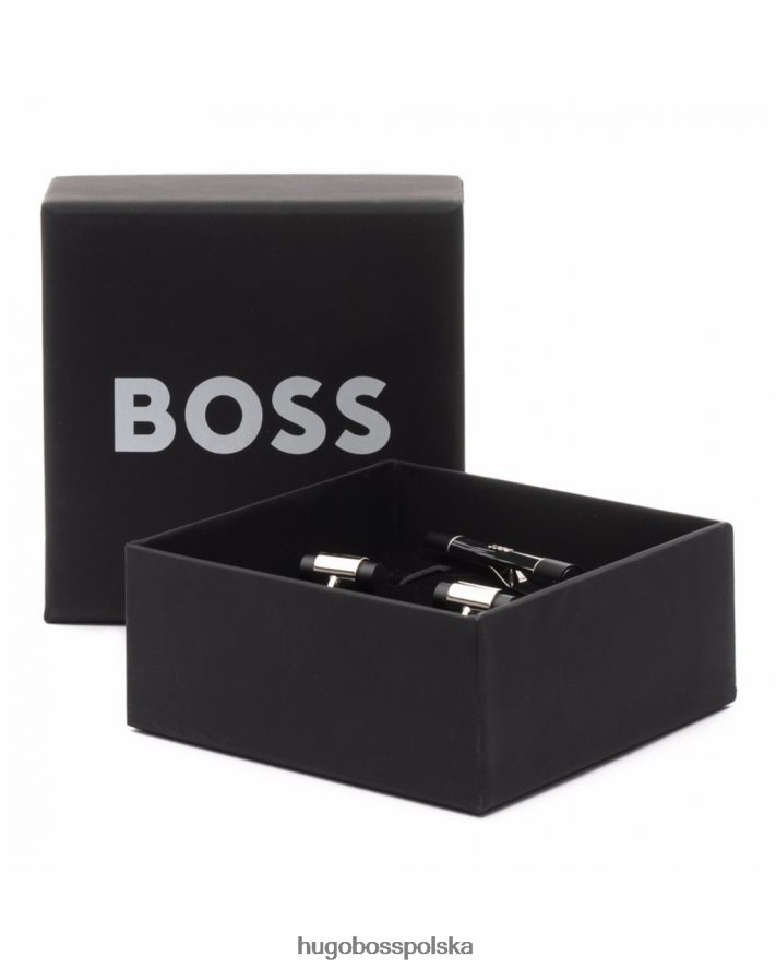 Hugo Boss zestaw spinek do mankietów i spinek do krawata kail 50470684 czarny czarny R0X0H6526