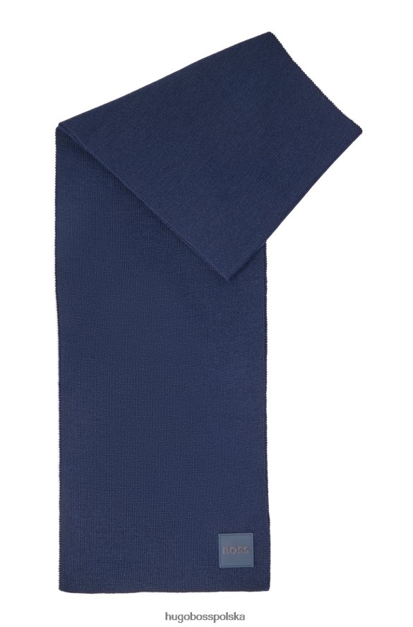 Hugo Boss Ciemnoniebieski prążkowany szalik z miękkiej przędzy z silikonową naszywką z logo hugo ciemny niebieski R0X0H65168