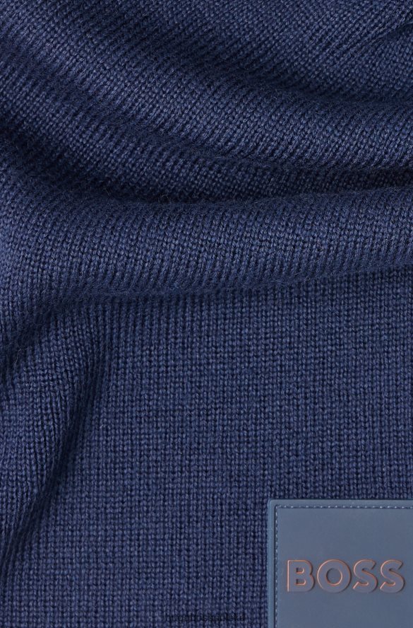 Hugo Boss Ciemnoniebieski prążkowany szalik z miękkiej przędzy z silikonową naszywką z logo hugo ciemny niebieski R0X0H65168
