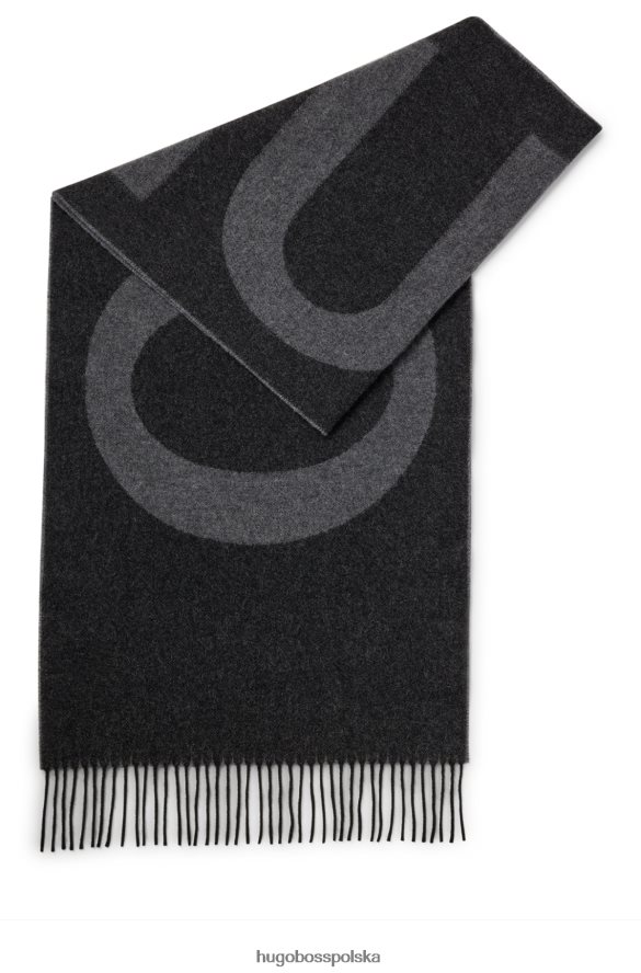 Hugo Boss Ciemnoszary szalik hugo unisex z logo, z mieszanki zawierającej wełnę ciemno szary R0X0H65170