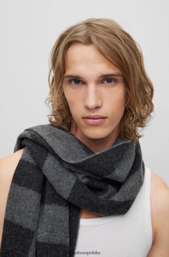 Hugo Boss Ciemnoszary szalik hugo unisex z logo, z mieszanki zawierającej wełnę ciemno szary R0X0H65170