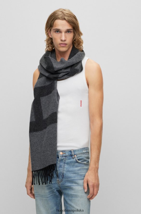 Hugo Boss Ciemnoszary szalik hugo unisex z logo, z mieszanki zawierającej wełnę ciemno szary R0X0H65170