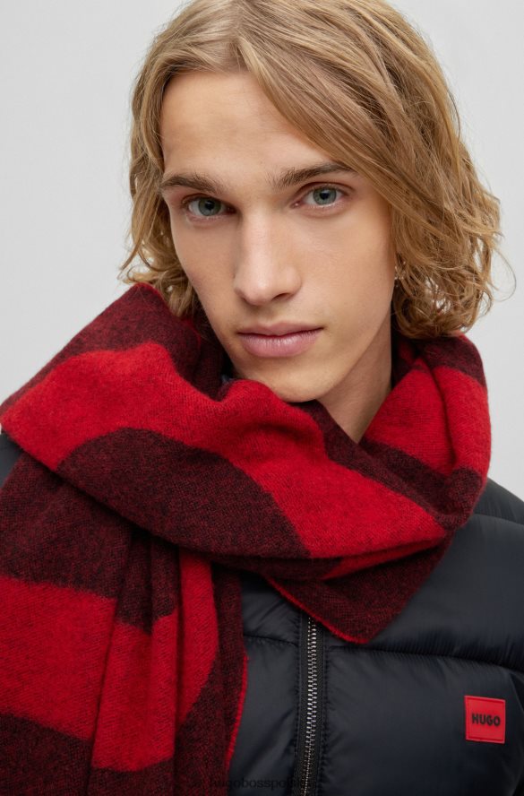 Hugo Boss Czerwony szalik unisex hugo z logo, z mieszanki wełny czerwony R0X0H65171