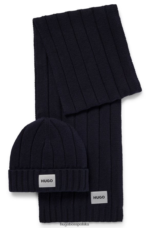 Hugo Boss Hugo ciemnoniebieski szalik i czapka z mieszanki bawełny z metalowymi naszywkami z logo ciemny niebieski R0X0H65924