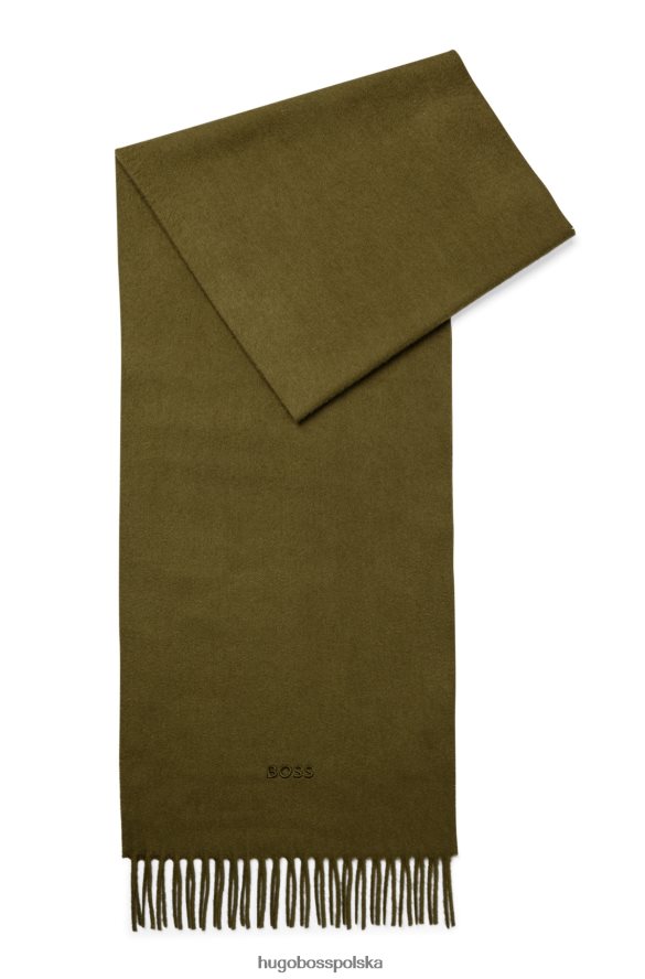 Hugo Boss Hugo jasnozielony włosko-kaszmirowy szalik z haftowanym logo jasnozielony R0X0H65356