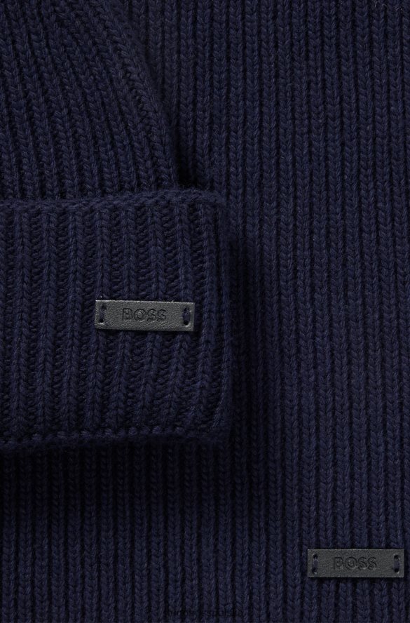 Hugo Boss Zestaw ciemnoniebieskiego szalika hugo i czapki beanie z logo ze sztucznej skóry ciemny niebieski R0X0H65065