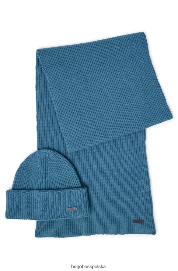Hugo Boss Zestaw szalik i czapka beanie z logo hugo ze sztucznej skóry w kolorze turkusowym turkus R0X0H65064