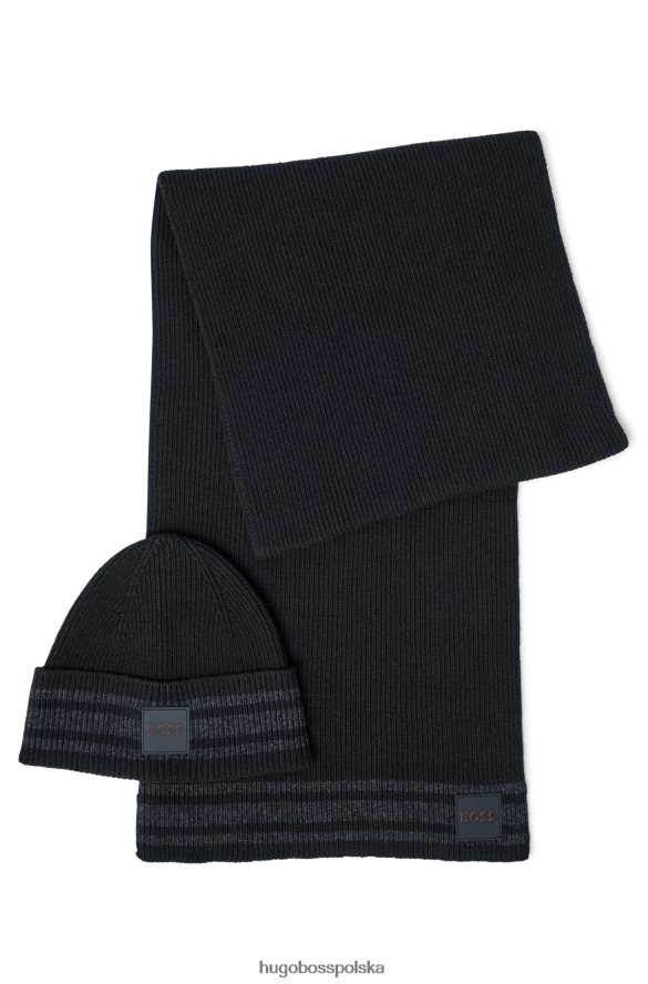 Hugo Boss Zestaw upominkowy: czarny szalik z naszywką z logo i czapka beanie hugo czarny R0X0H65623