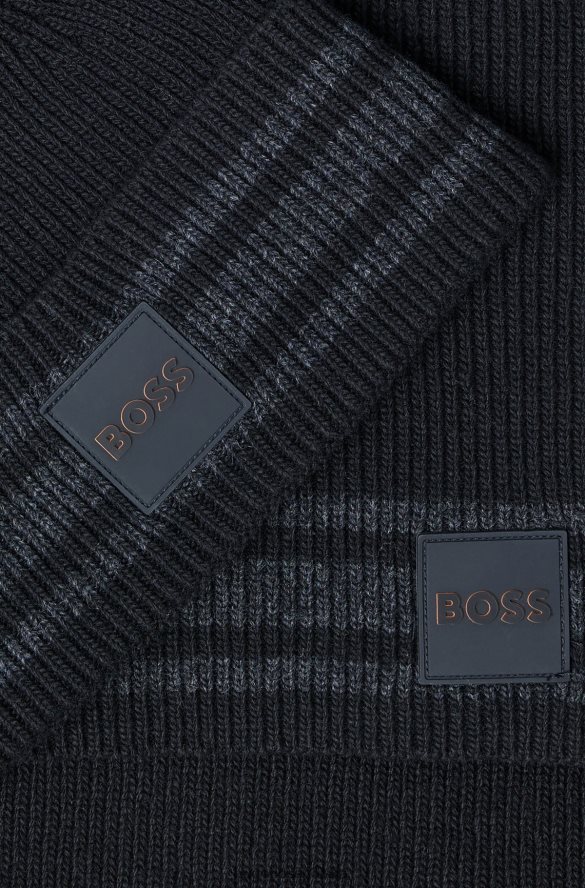 Hugo Boss Zestaw upominkowy: czarny szalik z naszywką z logo i czapka beanie hugo czarny R0X0H65623
