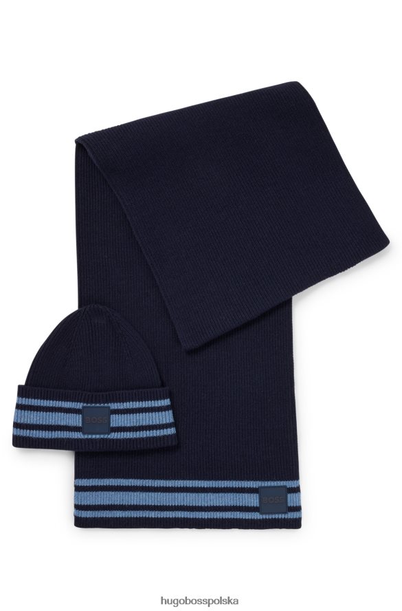 Hugo Boss Zestaw upominkowy: szalik z naszywką z logo i czapka beanie, ciemnoniebieski hugo ciemny niebieski R0X0H65622