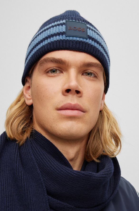 Hugo Boss Zestaw upominkowy: szalik z naszywką z logo i czapka beanie, ciemnoniebieski hugo ciemny niebieski R0X0H65622
