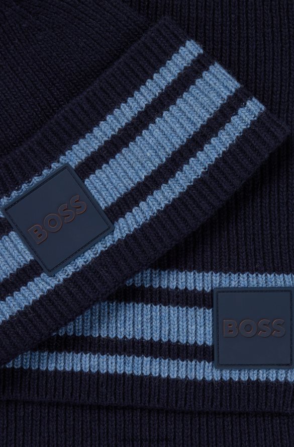 Hugo Boss Zestaw upominkowy: szalik z naszywką z logo i czapka beanie, ciemnoniebieski hugo ciemny niebieski R0X0H65622