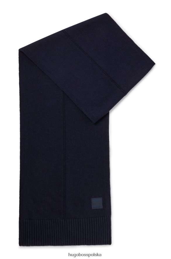 Hugo Boss ciemnoniebieski, gładki szalik z tkaną naszywką z logo hugo ciemny niebieski R0X0H65294