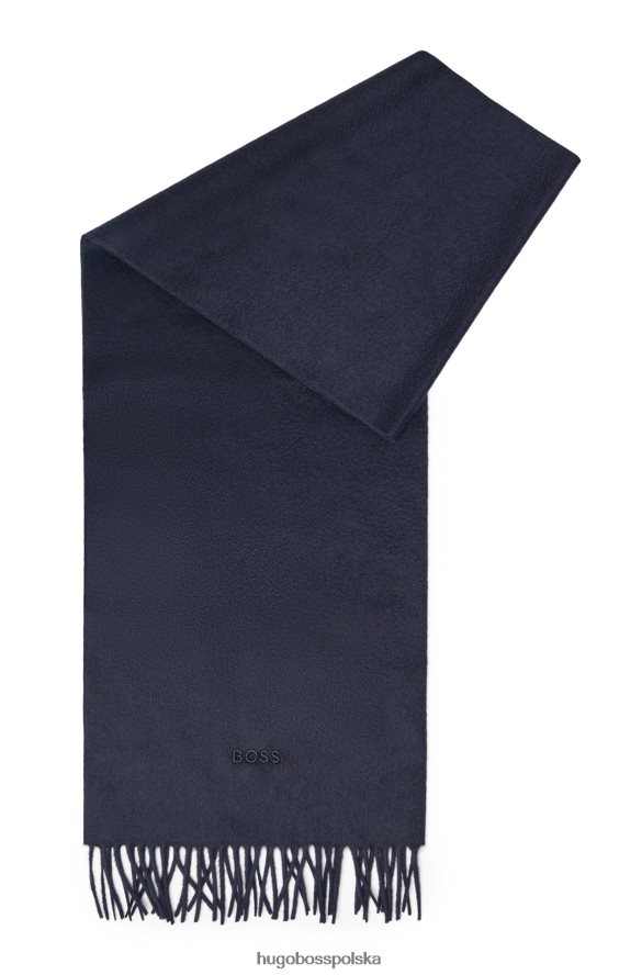 Hugo Boss ciemnoniebieski szalik hugo włosko-kaszmirowy z haftowanym logo ciemny niebieski R0X0H65355