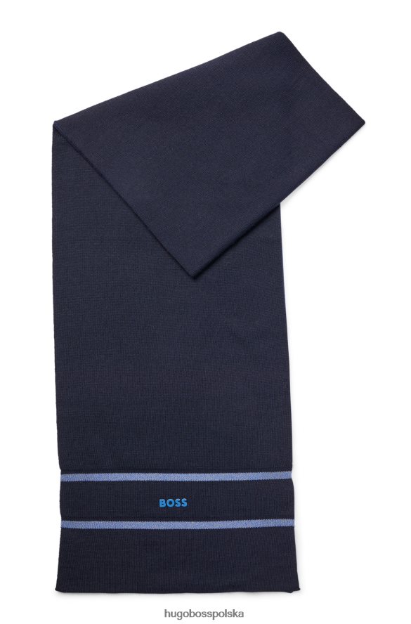 Hugo Boss ciemnoniebieski szalik hugo z ozdobnym odblaskowym paskiem i logo ciemny niebieski R0X0H65533