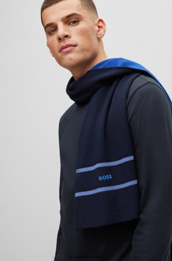 Hugo Boss ciemnoniebieski szalik hugo z ozdobnym odblaskowym paskiem i logo ciemny niebieski R0X0H65533