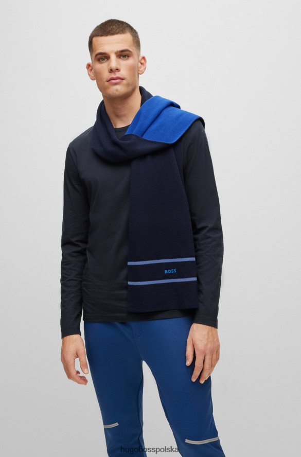 Hugo Boss ciemnoniebieski szalik hugo z ozdobnym odblaskowym paskiem i logo ciemny niebieski R0X0H65533
