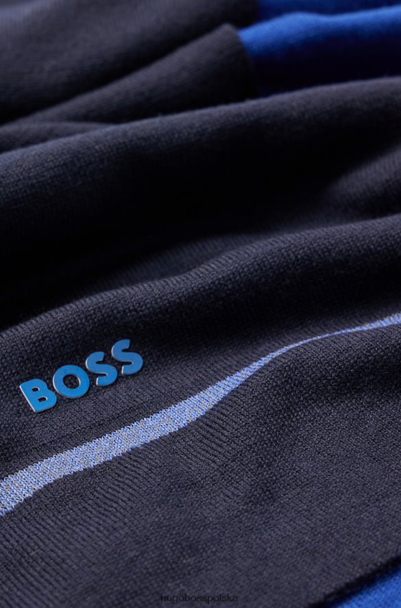 Hugo Boss ciemnoniebieski szalik hugo z ozdobnym odblaskowym paskiem i logo ciemny niebieski R0X0H65533