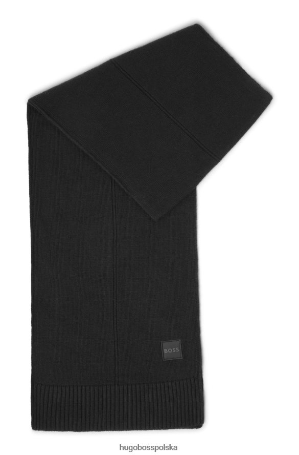 Hugo Boss gładki szalik z tkaną naszywką z logo, czarny hugo czarny R0X0H65293