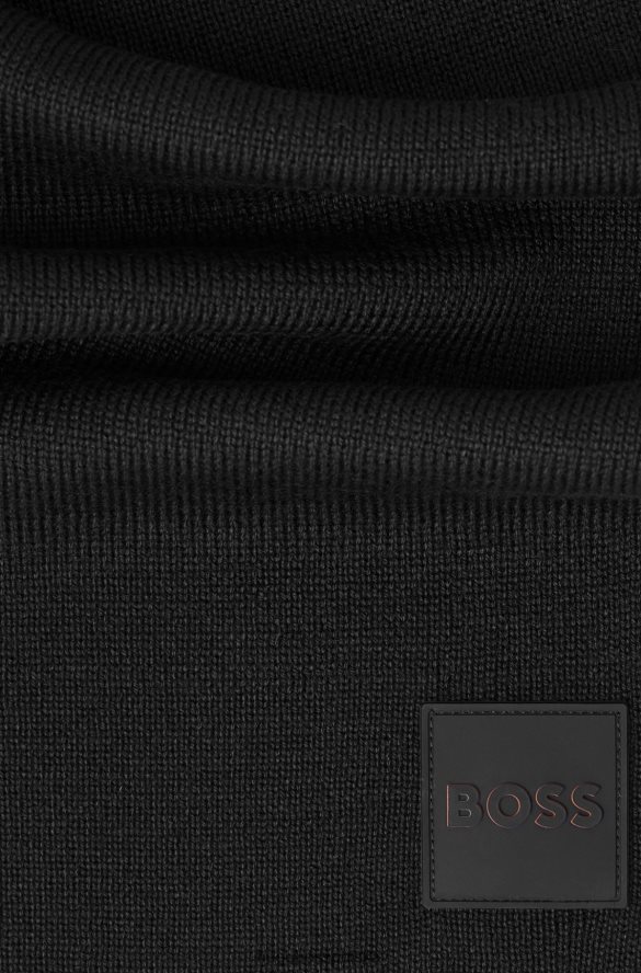 Hugo Boss prążkowany szalik z miękkiej przędzy z silikonową naszywką z logo, czarny hugo czarny R0X0H65167