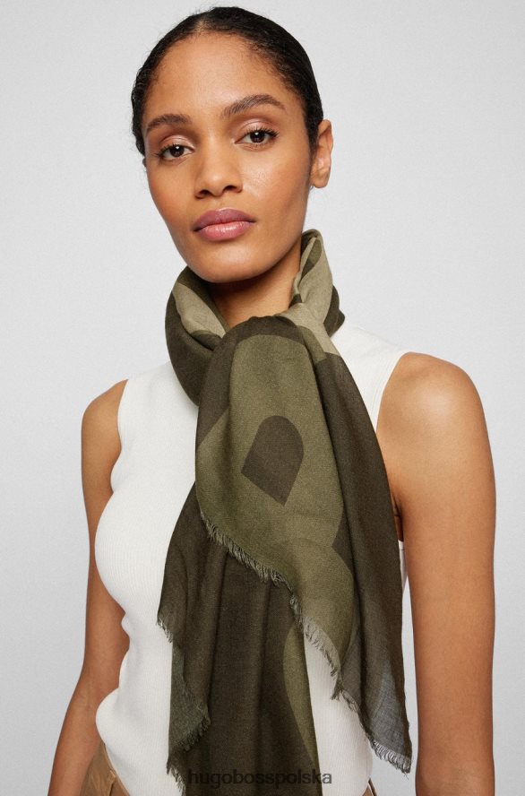 Hugo Boss szalik c logana 50469198 zielony zielony biały R0X0H6832