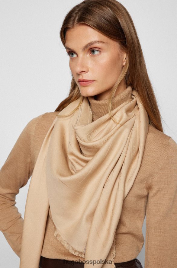 Hugo Boss szalik ledonia 50464170 beżowy beżowy/czarny R0X0H6843