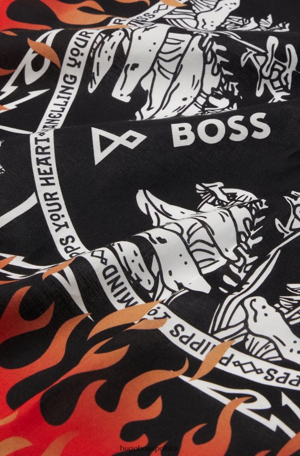 Hugo Boss x szalik z nadrukiem phipps, wykonany z bawełny organicznej czarne wzorzyste R0X0H65337
