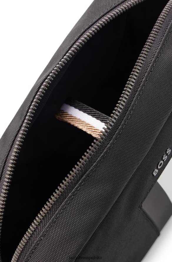 Hugo Boss Czarna kosmetyczka hugo zapinana na zamek, wykonana z materiału pochodzącego z recyklingu, z charakterystycznym paskiem czarny R0X0H65613