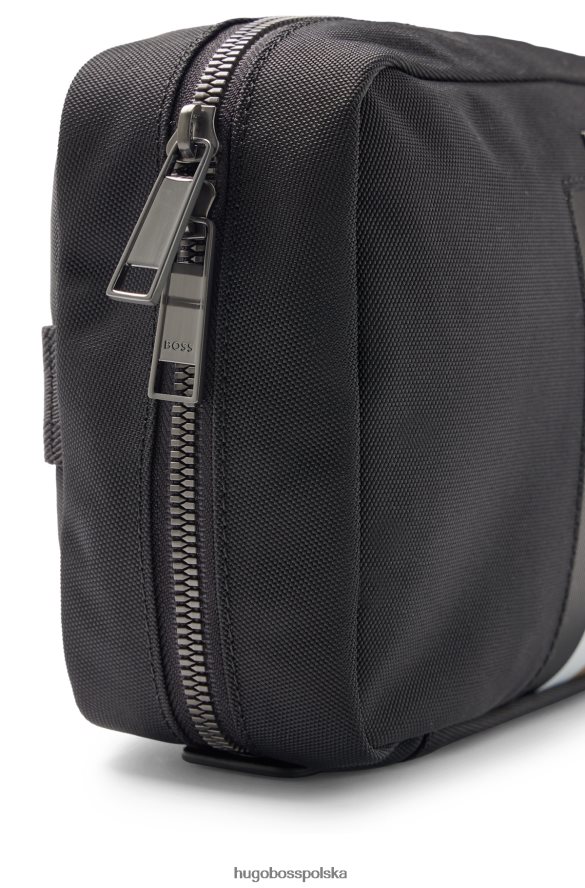 Hugo Boss Czarna kosmetyczka hugo zapinana na zamek, wykonana z materiału pochodzącego z recyklingu, z charakterystycznym paskiem czarny R0X0H65613