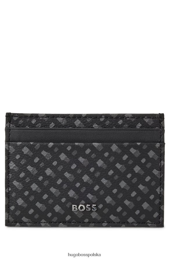 Hugo Boss Czarne etui na karty hugo z nadrukiem monogramu, wykonane z powlekanej włoskiej tkaniny czarny R0X0H65769