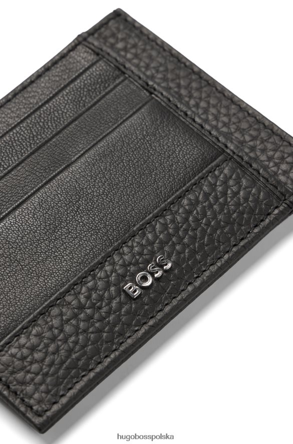 Hugo Boss Czarne etui na karty hugo ze skóry ziarnistej z logo czarny R0X0H65581