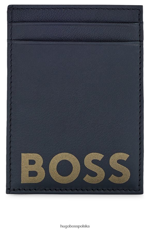 Hugo Boss Czarne skórzane etui na karty hugo z kontrastowym logo i okienkiem identyfikacyjnym czarny R0X0H65208